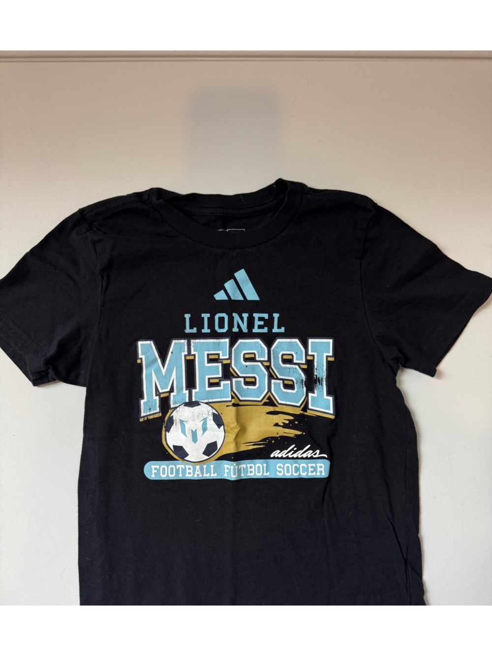 Adidas Lionel Messi Soccer Graphic Tee Youth Small Black FIFA Football Shirt